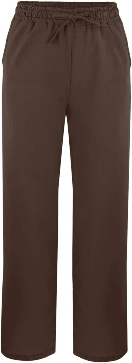 Linen Pants for Women Summer Elastic High Waist Lounge Pant Casual Lightweight Capris Trousers Straight Leg Slacks