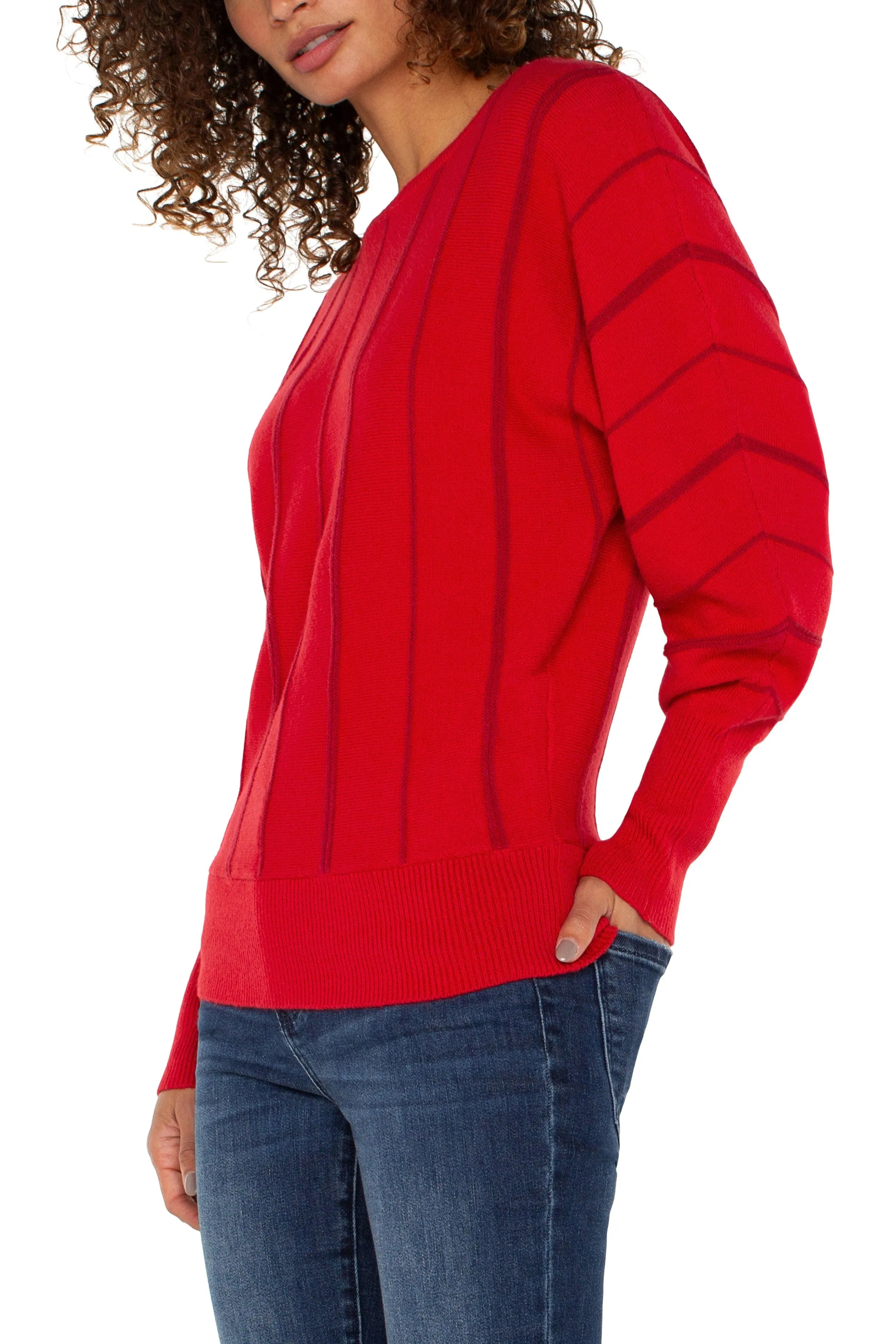Liverpool Link Stitch Batwing Sleeve Sweater In Tango Red