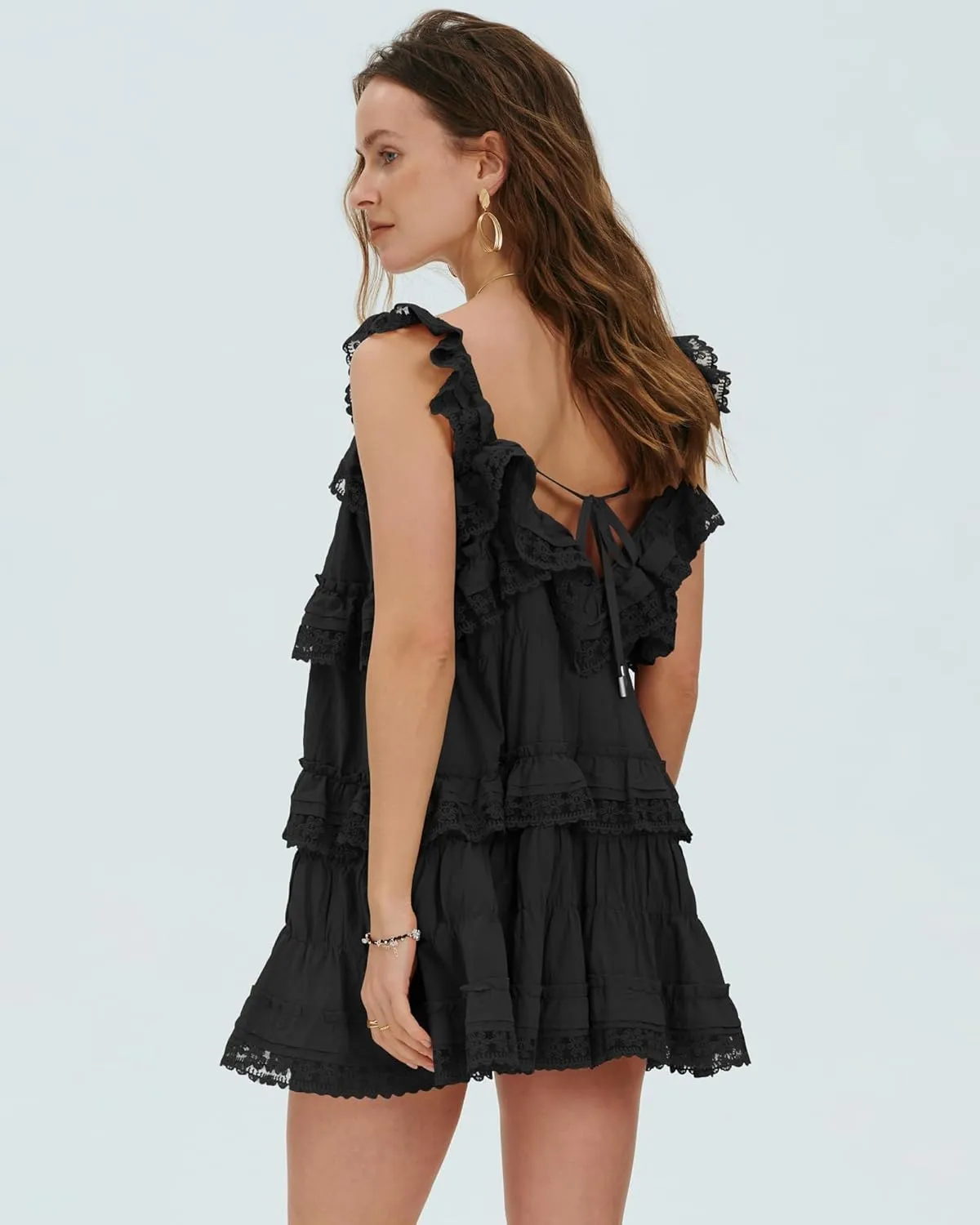 Locachy Women's Summer Flowy Ruffle Patchwork Mini Dress Casual Sleeveless Rompers Sundress with Built-in Shorts