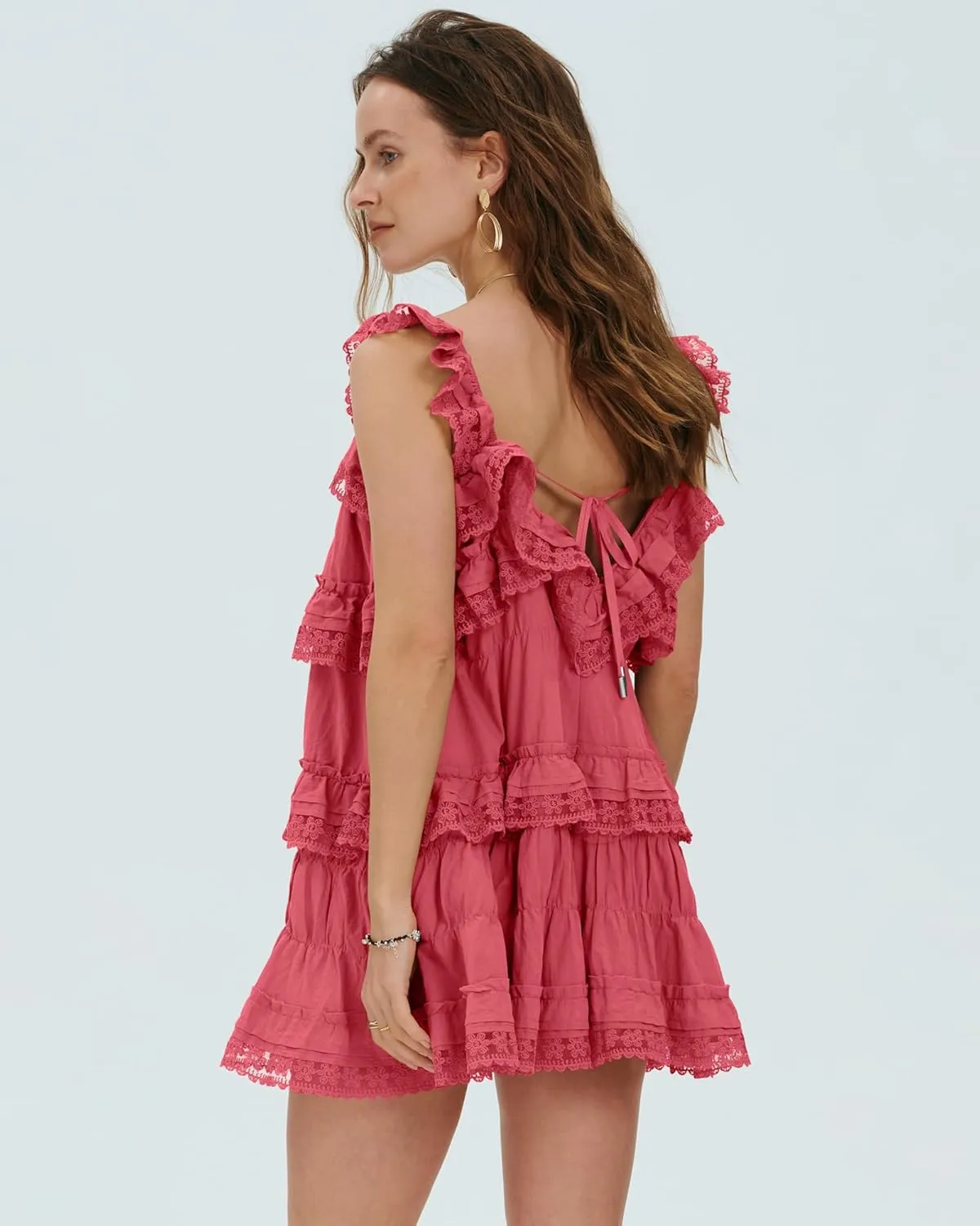 Locachy Women's Summer Flowy Ruffle Patchwork Mini Dress Casual Sleeveless Rompers Sundress with Built-in Shorts