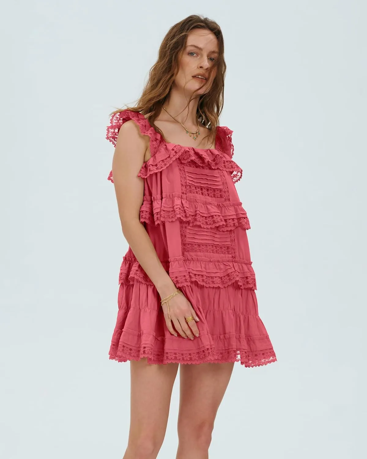 Locachy Women's Summer Flowy Ruffle Patchwork Mini Dress Casual Sleeveless Rompers Sundress with Built-in Shorts