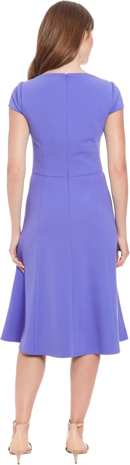 London Times Women's Sweetheart Neckline Empire Waist Fit and Flare-Special Occasion Scuba Crepe Midi Cocktail Dress