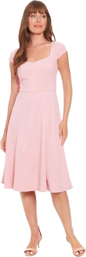 London Times Women's Sweetheart Neckline Empire Waist Fit and Flare-Special Occasion Scuba Crepe Midi Cocktail Dress