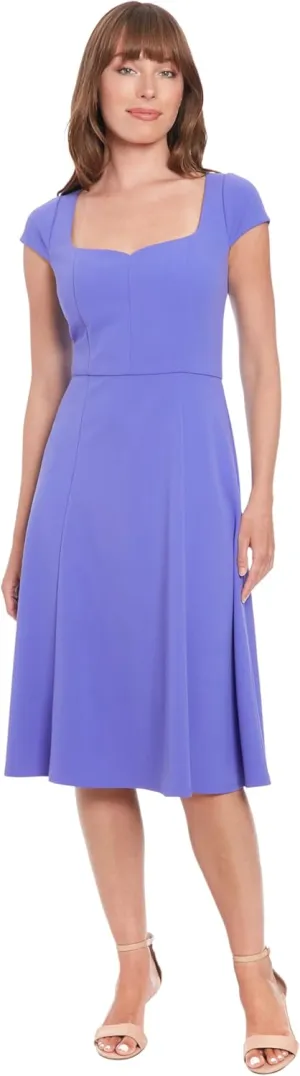 London Times Women's Sweetheart Neckline Empire Waist Fit and Flare-Special Occasion Scuba Crepe Midi Cocktail Dress