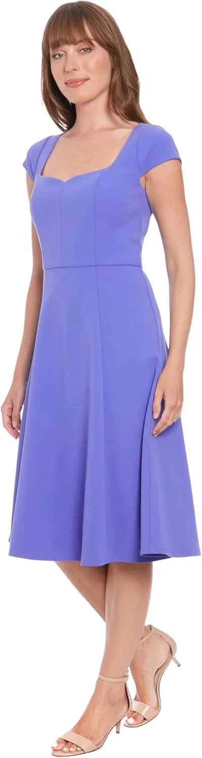 London Times Women's Sweetheart Neckline Empire Waist Fit and Flare-Special Occasion Scuba Crepe Midi Cocktail Dress