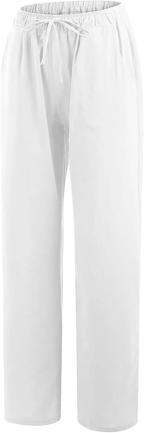 Loose Pants for Women Baggy Wide Leg Trouser Flowy Summer Linen Slacks Comfy Business Casual Pants with Pockets