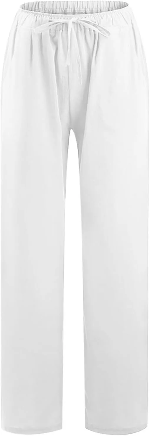 Loose Pants for Women Baggy Wide Leg Trouser Flowy Summer Linen Slacks Comfy Business Casual Pants with Pockets