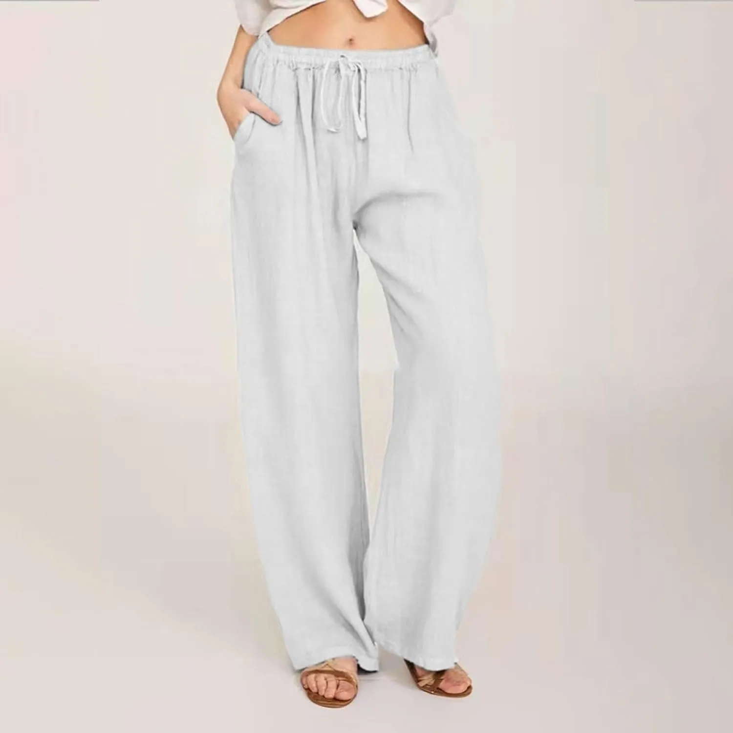 Loose Pants for Women Baggy Wide Leg Trouser Flowy Summer Linen Slacks Comfy Business Casual Pants with Pockets
