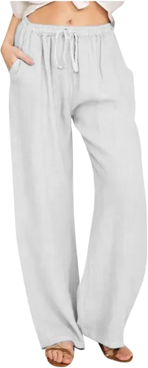 Loose Pants for Women Baggy Wide Leg Trouser Flowy Summer Linen Slacks Comfy Business Casual Pants with Pockets