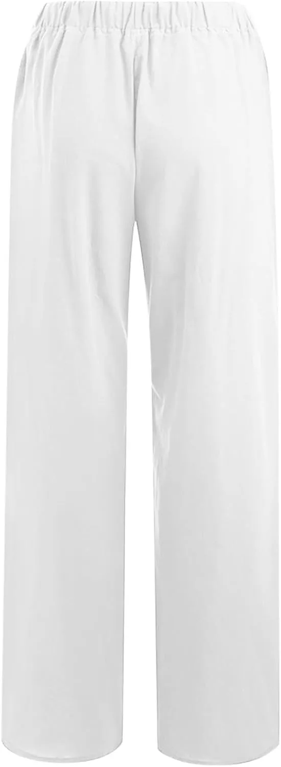 Loose Pants for Women Baggy Wide Leg Trouser Flowy Summer Linen Slacks Comfy Business Casual Pants with Pockets