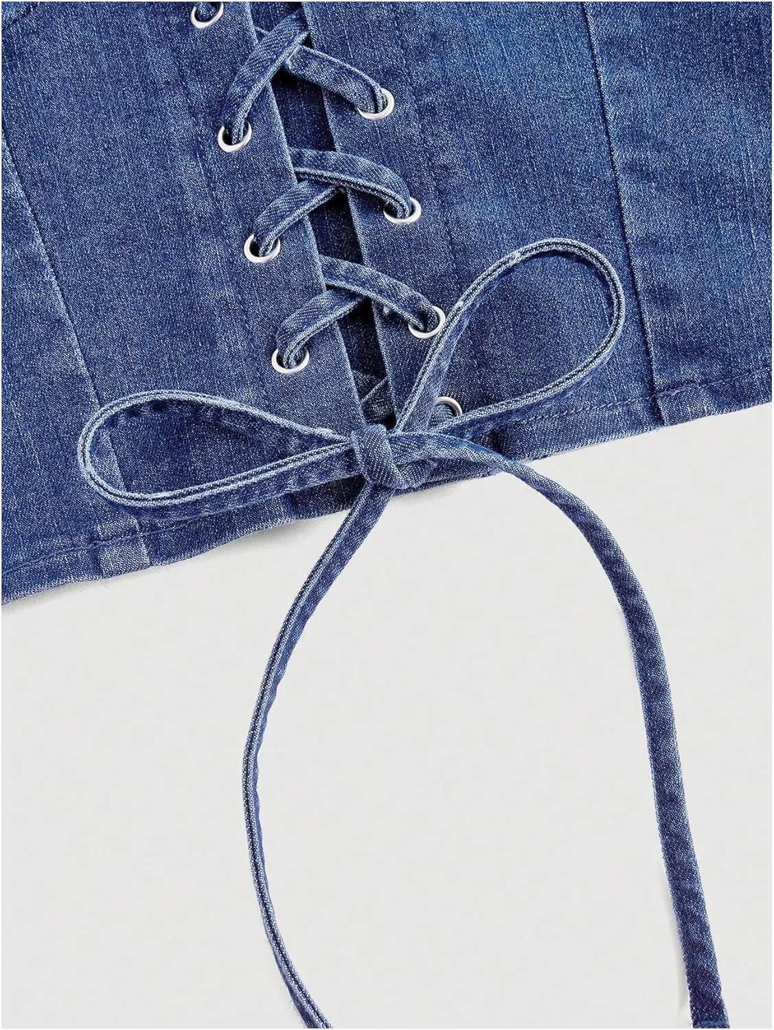 MakeMeChic Women's Denim Corset Top Halter Backless Shirred Y2K Crop Tops