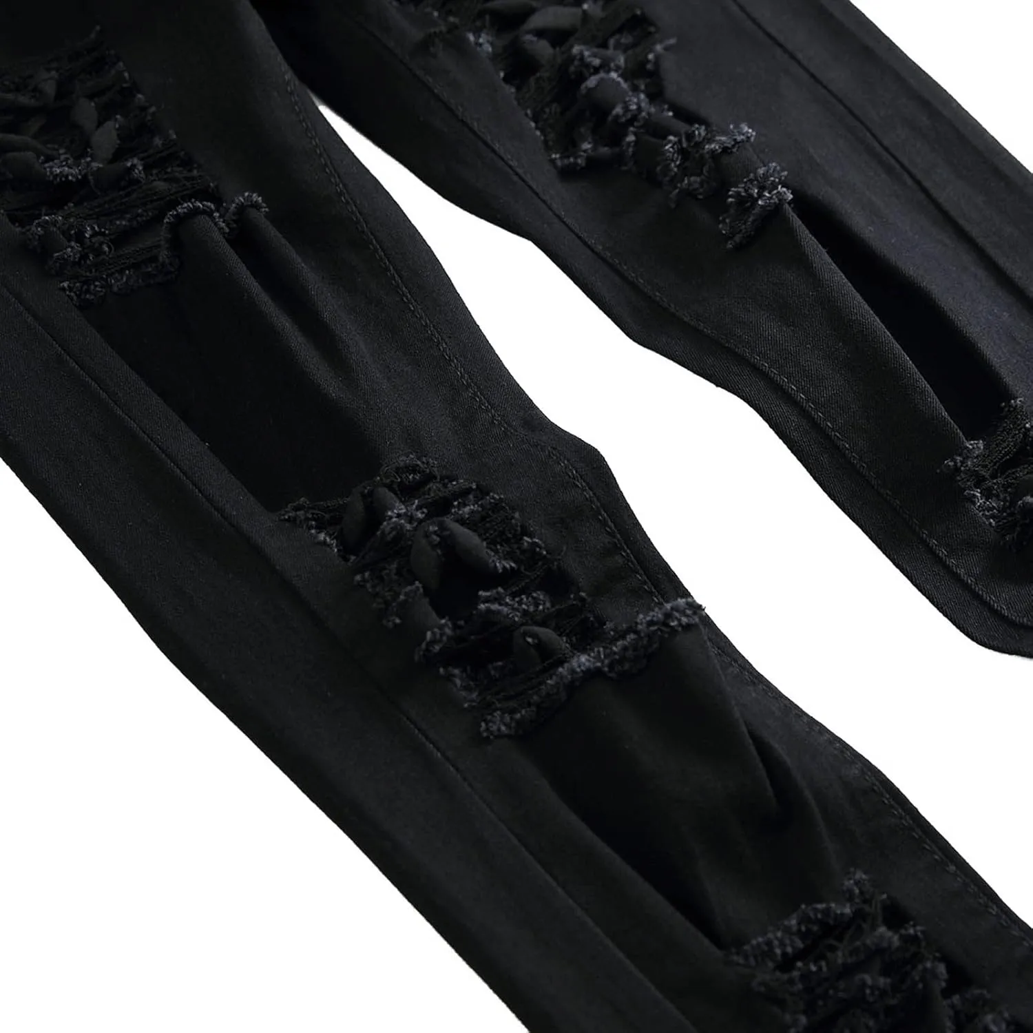 Men Ripped Jeans Slim Fit Destoryed Distressed Denim Pant Stretch Straight Leg Hip Hop Trouser Streetwear (No Belt)