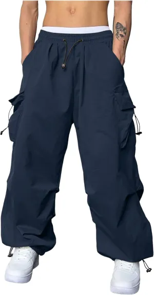 Men's Cargo Pants Loose Fit Casual Joggers Drawstring Elastic Waist Track Pants Multi Pockets