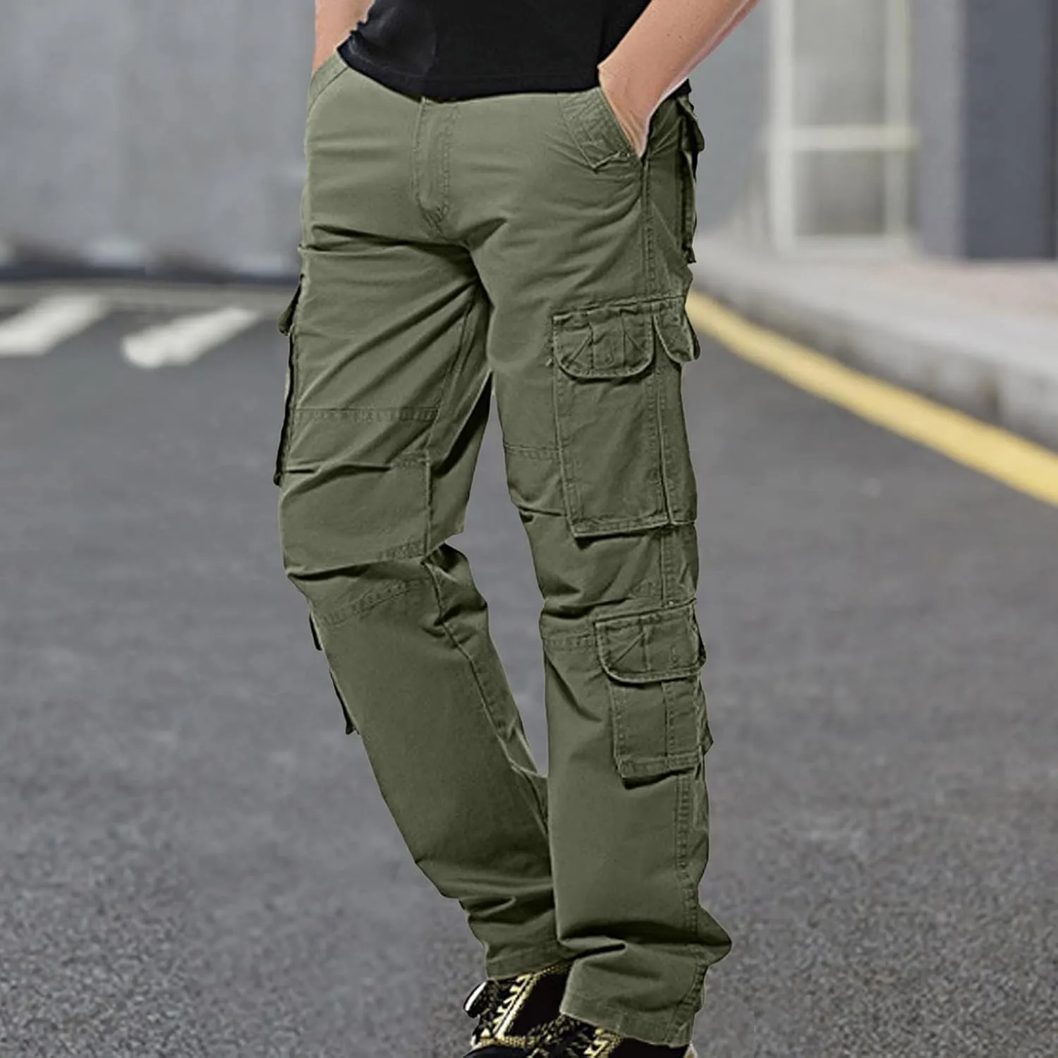 Men's Causal Cargo Pants Solid Color Multi Pockets Trousers Hiking Joggers Outdoorwearing Pants with Pockets