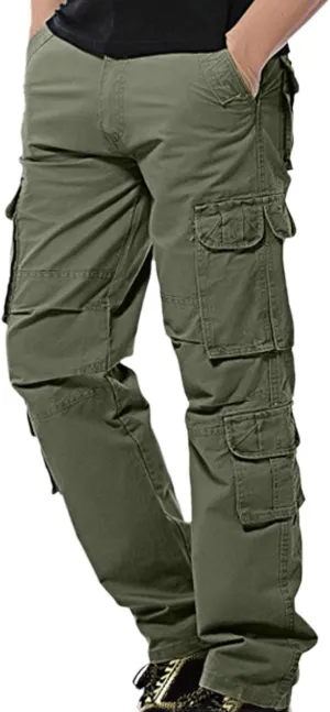 Men's Causal Cargo Pants Solid Color Multi Pockets Trousers Hiking Joggers Outdoorwearing Pants with Pockets