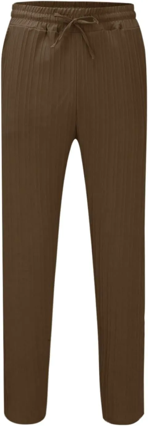 Mens Cotton Linen Pants Elastic Drawstring Waist Trouser Casual Loose Fit Yoga Beach Pants Striped Hip Hop Sports Pants