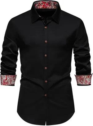 Mens Dress Shirts Long Sleeve Stretch Wrinkle-Free Formal Solid Color Shirt Business Casual Button Down Cowboy Shirts