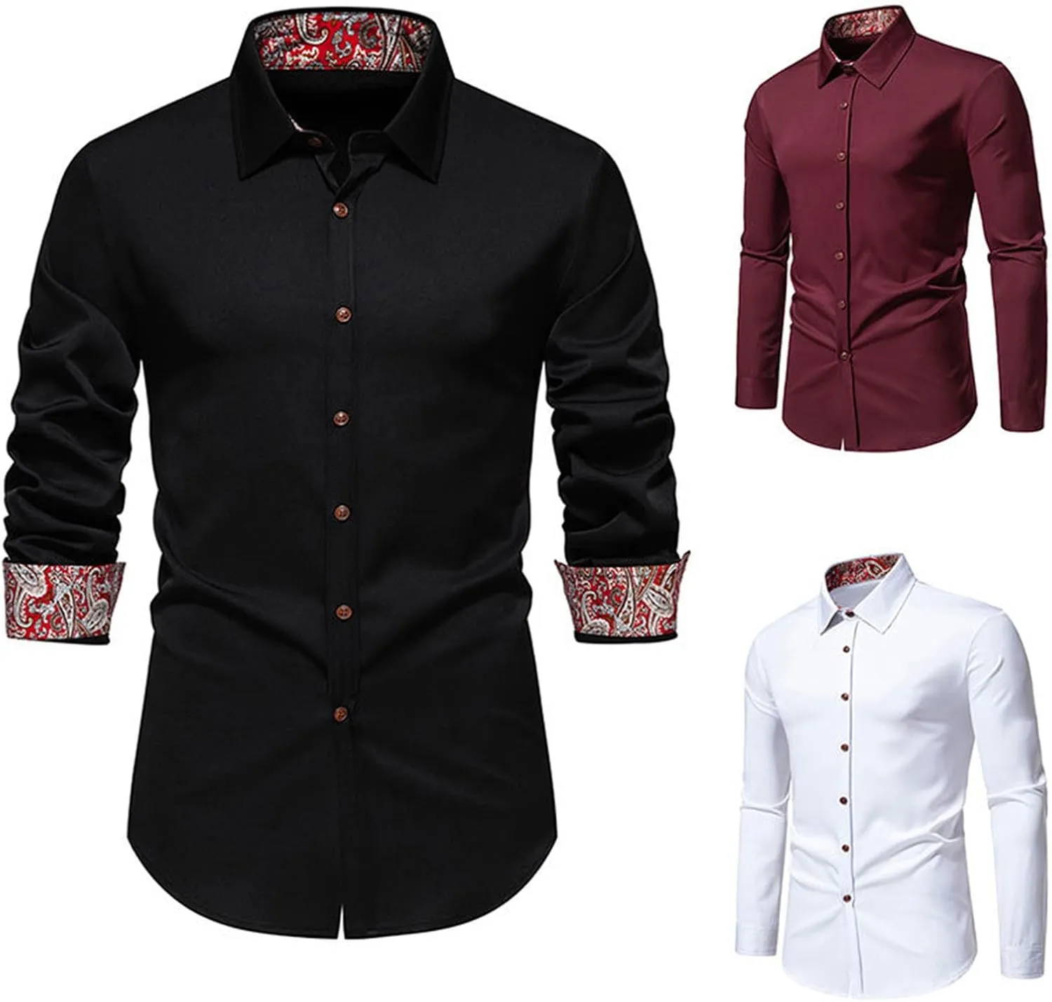 Mens Dress Shirts Long Sleeve Stretch Wrinkle-Free Formal Solid Color Shirt Business Casual Button Down Cowboy Shirts