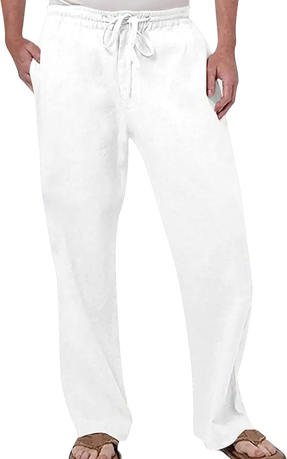 Mens Golf Pants Men's Casual Linen Beach Pants Lightweight Breathable Sport Yoga Pants Workout Joggers Outdoor Hiking Trousers Black Chino