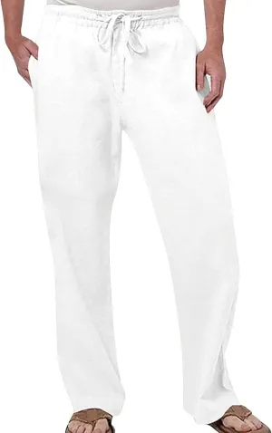Mens Golf Pants Men's Casual Linen Beach Pants Lightweight Breathable Sport Yoga Pants Workout Joggers Outdoor Hiking Trousers Black Chino