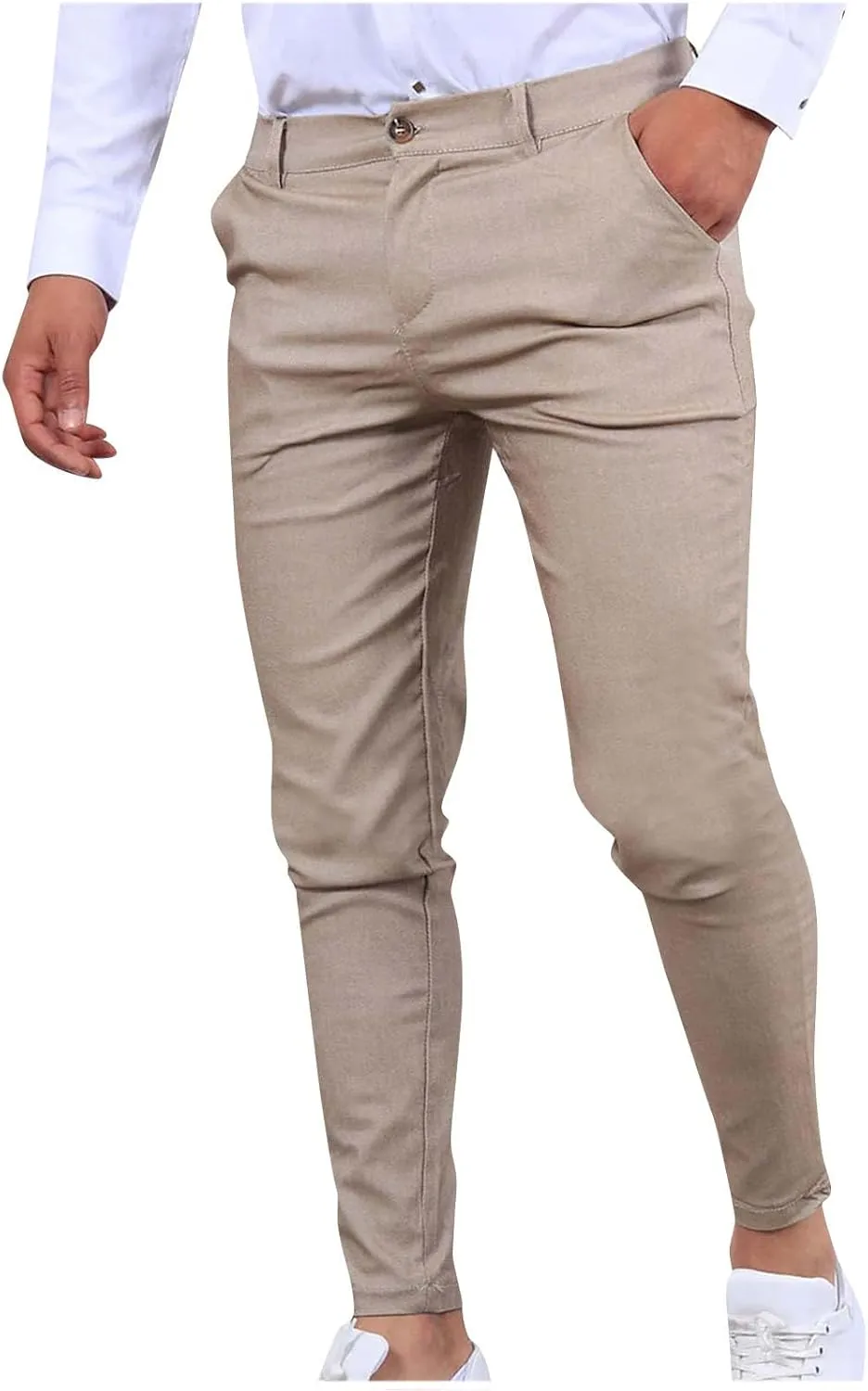 Mens Slim Fit Casual Pants Stretchy Skinny Cotton Linen Pant Comfy Lightweight Summer Beach Trousers with Pocket 2025