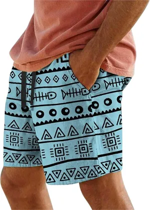Mens Summer Beach Shorts Funny 3D Printed Hawaii Style Drawstring Elastic Loose Casual Pants Quick Drying Lightweight Bermuda