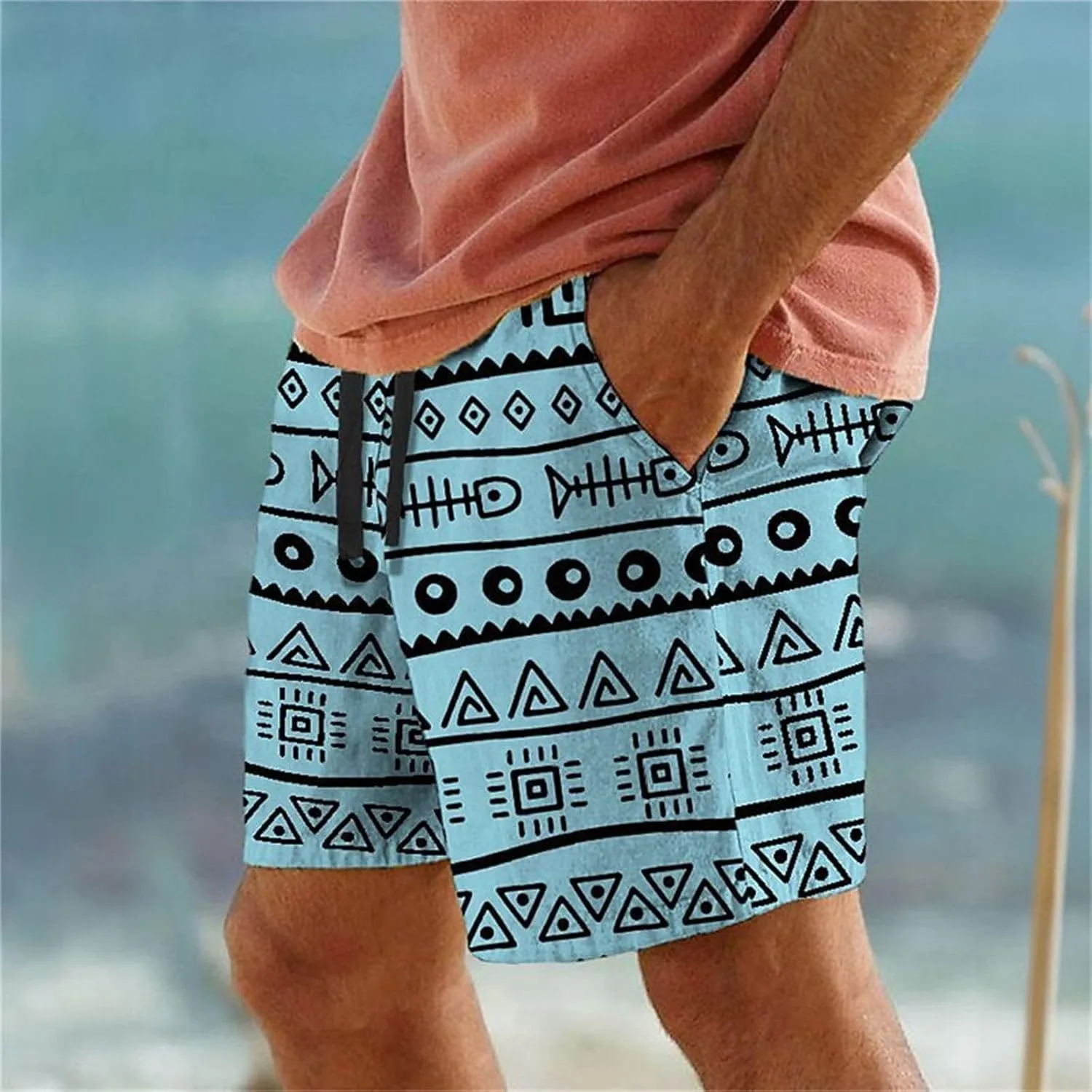 Mens Summer Beach Shorts Funny 3D Printed Hawaii Style Drawstring Elastic Loose Casual Pants Quick Drying Lightweight Bermuda