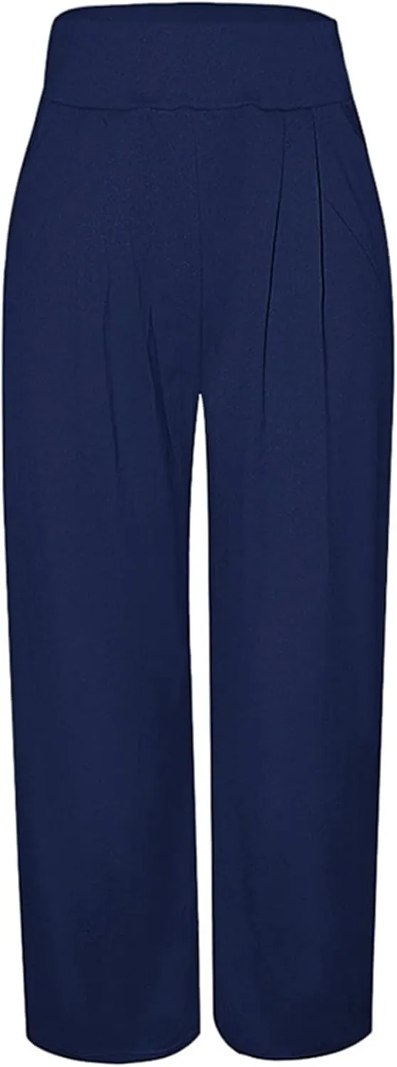 MESLIMA Palazzo Pants for Women High Waisted Wide Leg Stretchy Loose Fit Casual Trousers with Pocket