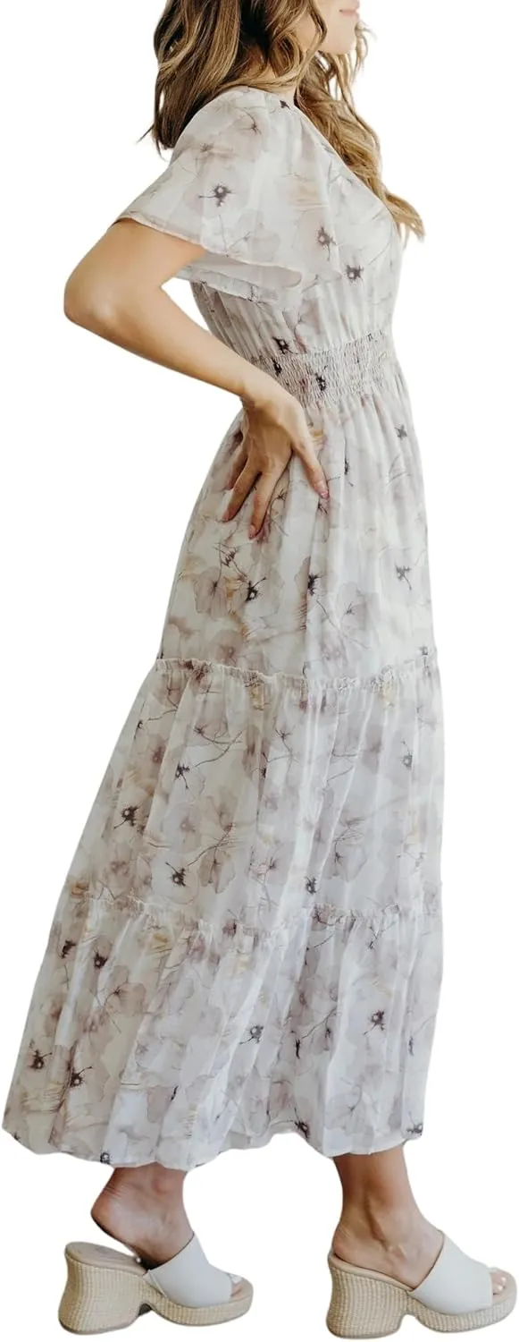 Mikarose Women's The Eden Antique Cream Ditsy Floral Midi Dress