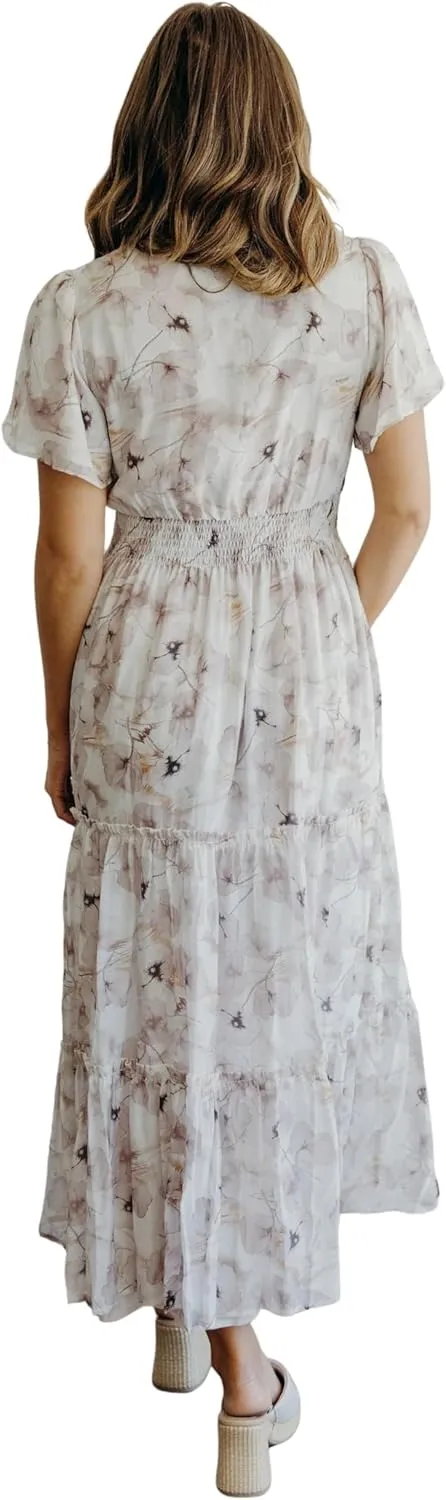 Mikarose Women's The Eden Antique Cream Ditsy Floral Midi Dress