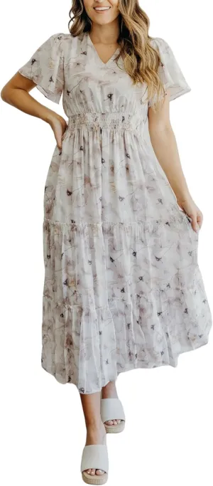 Mikarose Women's The Eden Antique Cream Ditsy Floral Midi Dress