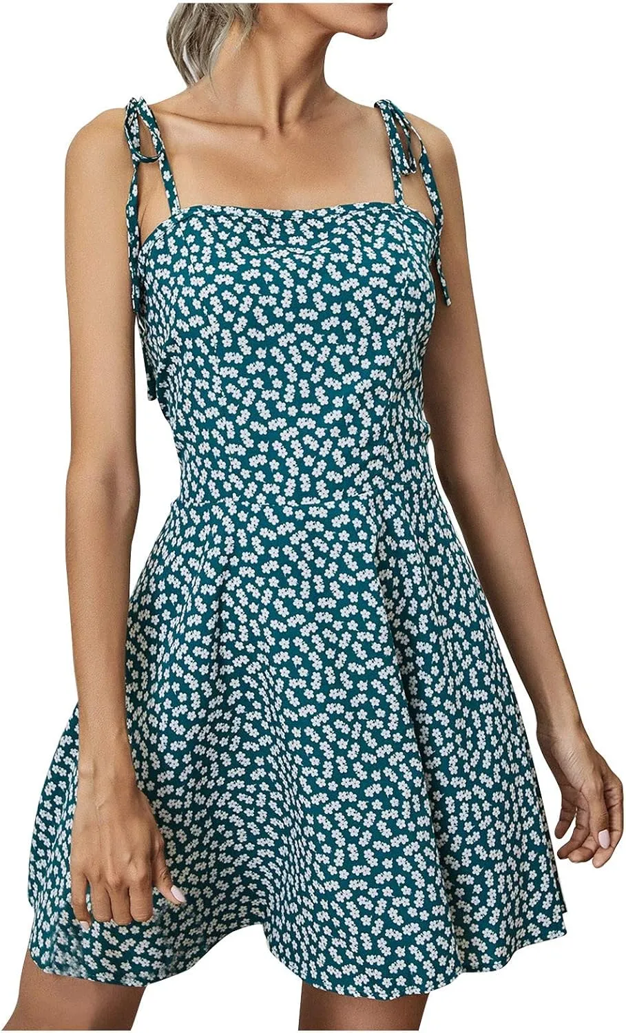MINGXIN Spaghetti Strap Dresses for Women Sexy Sling Beach Dress Summer Backless Mini Dress Floral Print Slim Party Dress