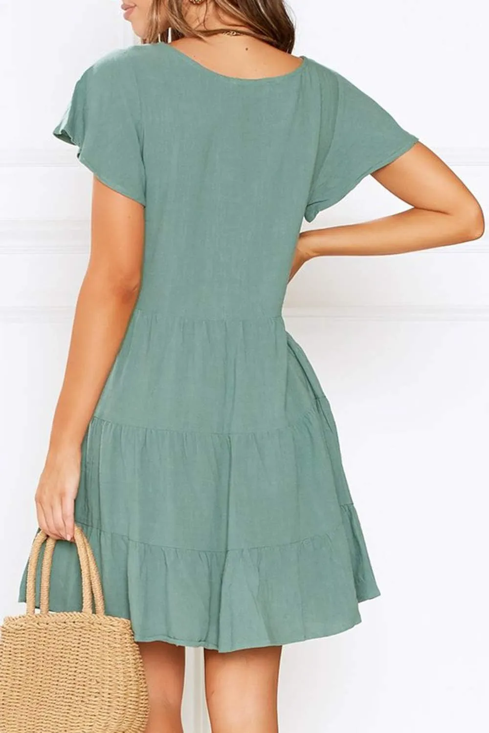 MITILLY Women's Casual T-Shirt Dresses Sleeveless V Neck Button Down A Line Loose Swing Short Dress with Pockets