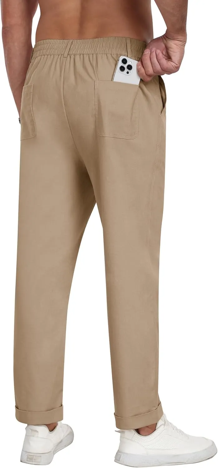 MoFiz Mens Casual Pants Lightweight Linen Summer Beach Lounge Pants