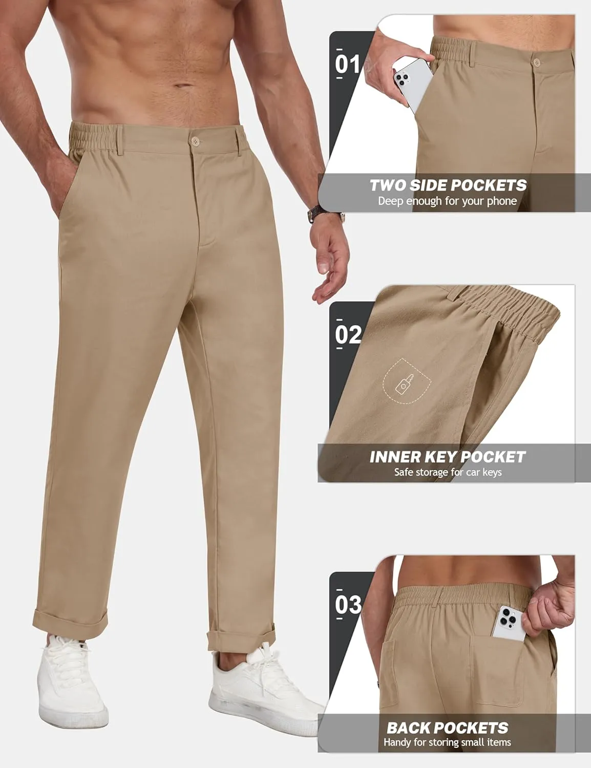 MoFiz Mens Casual Pants Lightweight Linen Summer Beach Lounge Pants