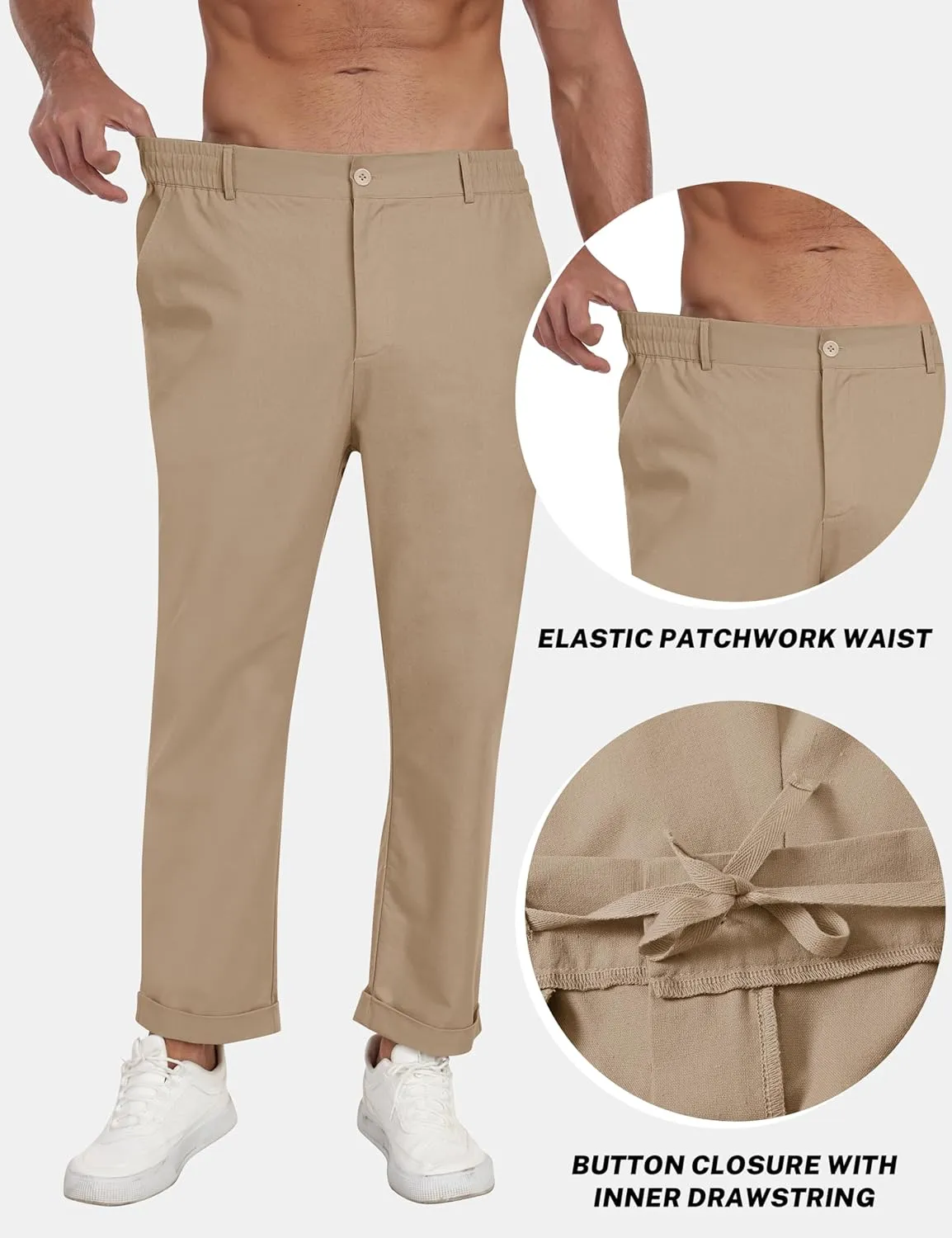 MoFiz Mens Casual Pants Lightweight Linen Summer Beach Lounge Pants