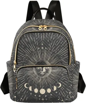 Moon Zodiac Signs Mini Backpack for Women, Travel Backpack Purse Daypack Shoulder Bag for Ladies
