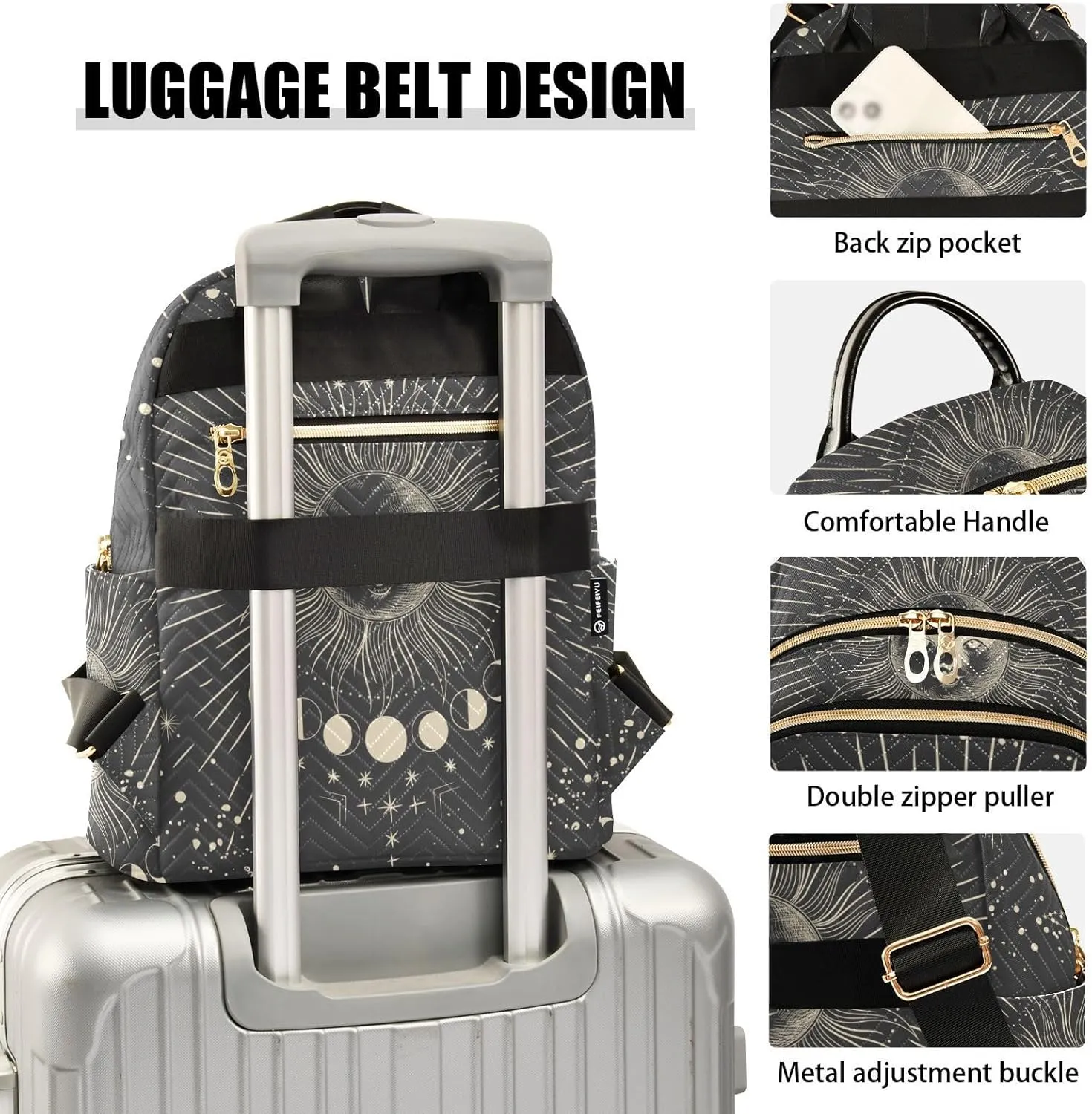 Moon Zodiac Signs Mini Backpack for Women, Travel Backpack Purse Daypack Shoulder Bag for Ladies