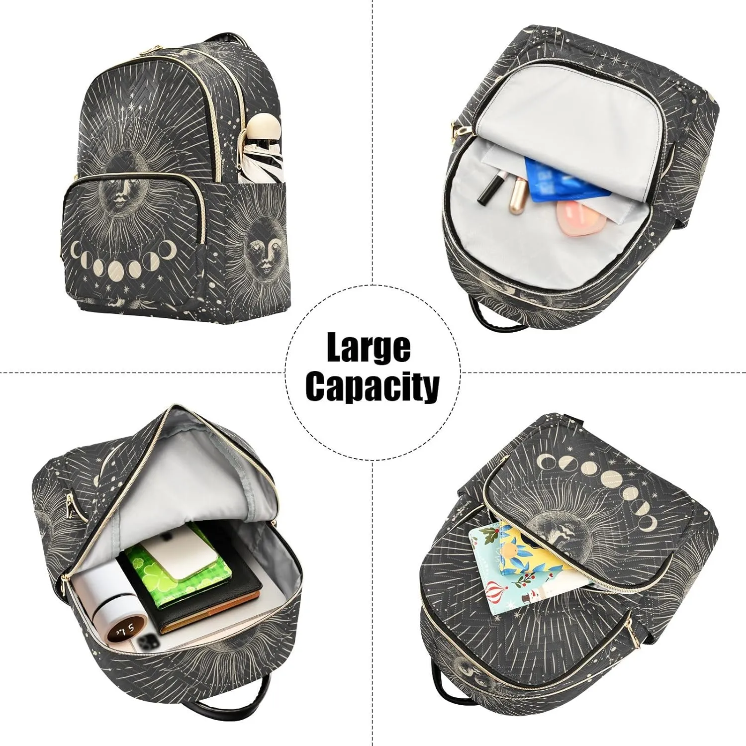 Moon Zodiac Signs Mini Backpack for Women, Travel Backpack Purse Daypack Shoulder Bag for Ladies