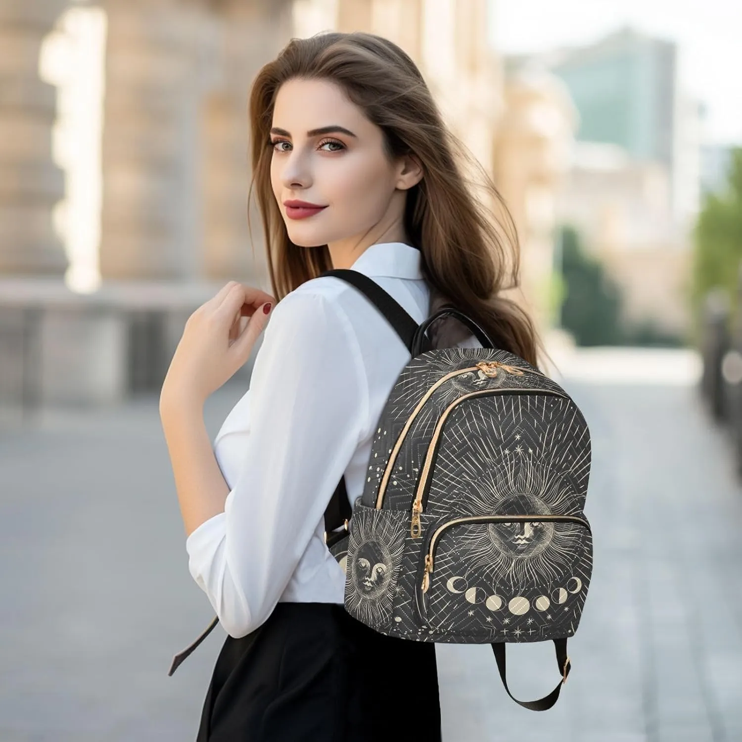 Moon Zodiac Signs Mini Backpack for Women, Travel Backpack Purse Daypack Shoulder Bag for Ladies