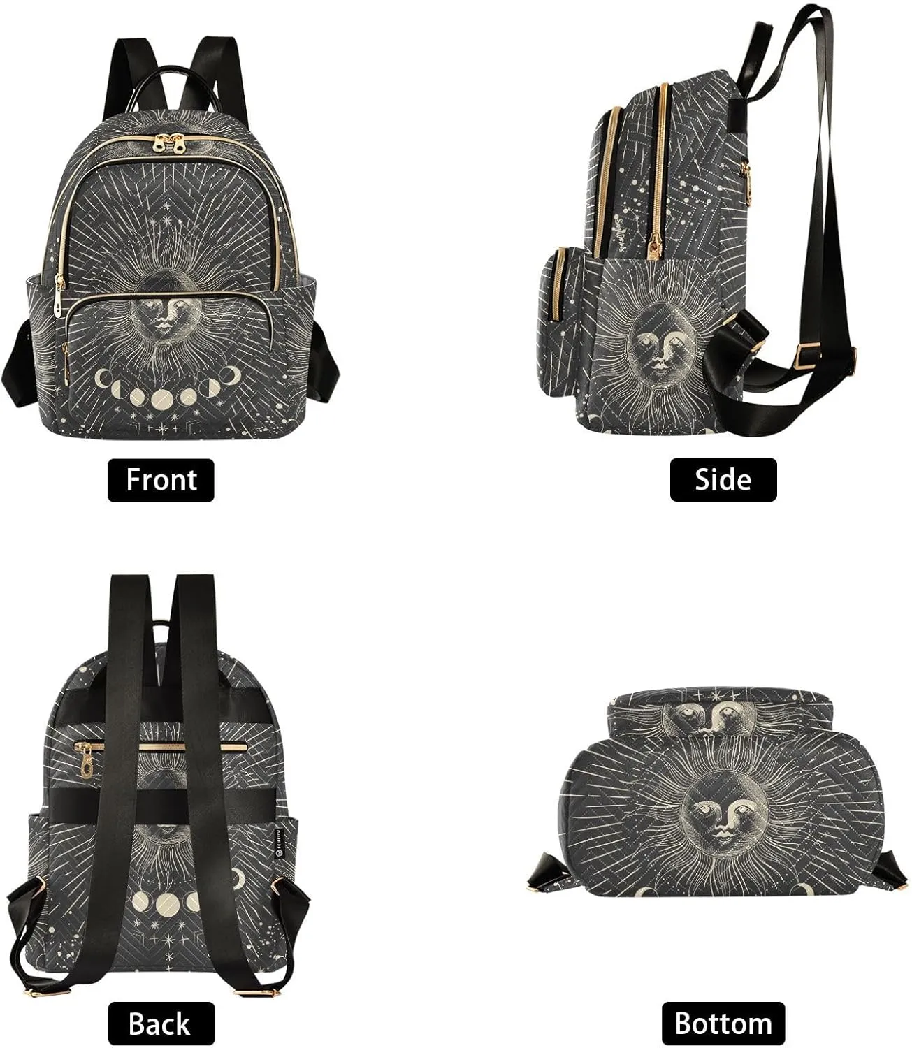 Moon Zodiac Signs Mini Backpack for Women, Travel Backpack Purse Daypack Shoulder Bag for Ladies