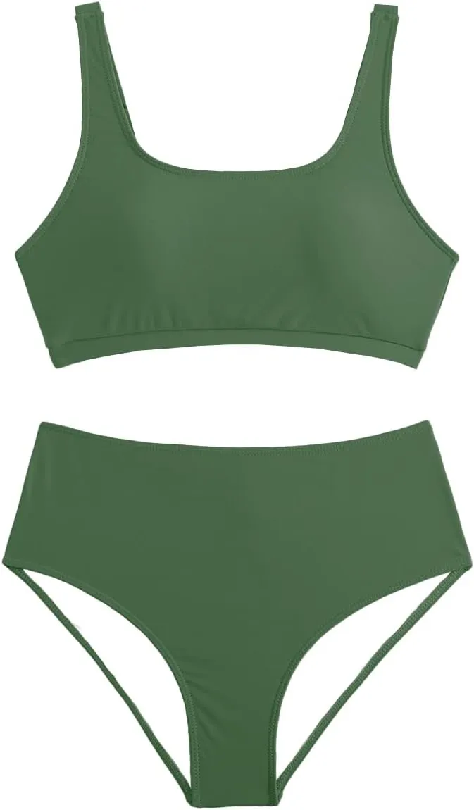 MZEAZRK Women High Waisted Bandeau Bikini Set Push Up Two Piece Swimsuit Funny Solid Adjustable Strap Bathing Suit
