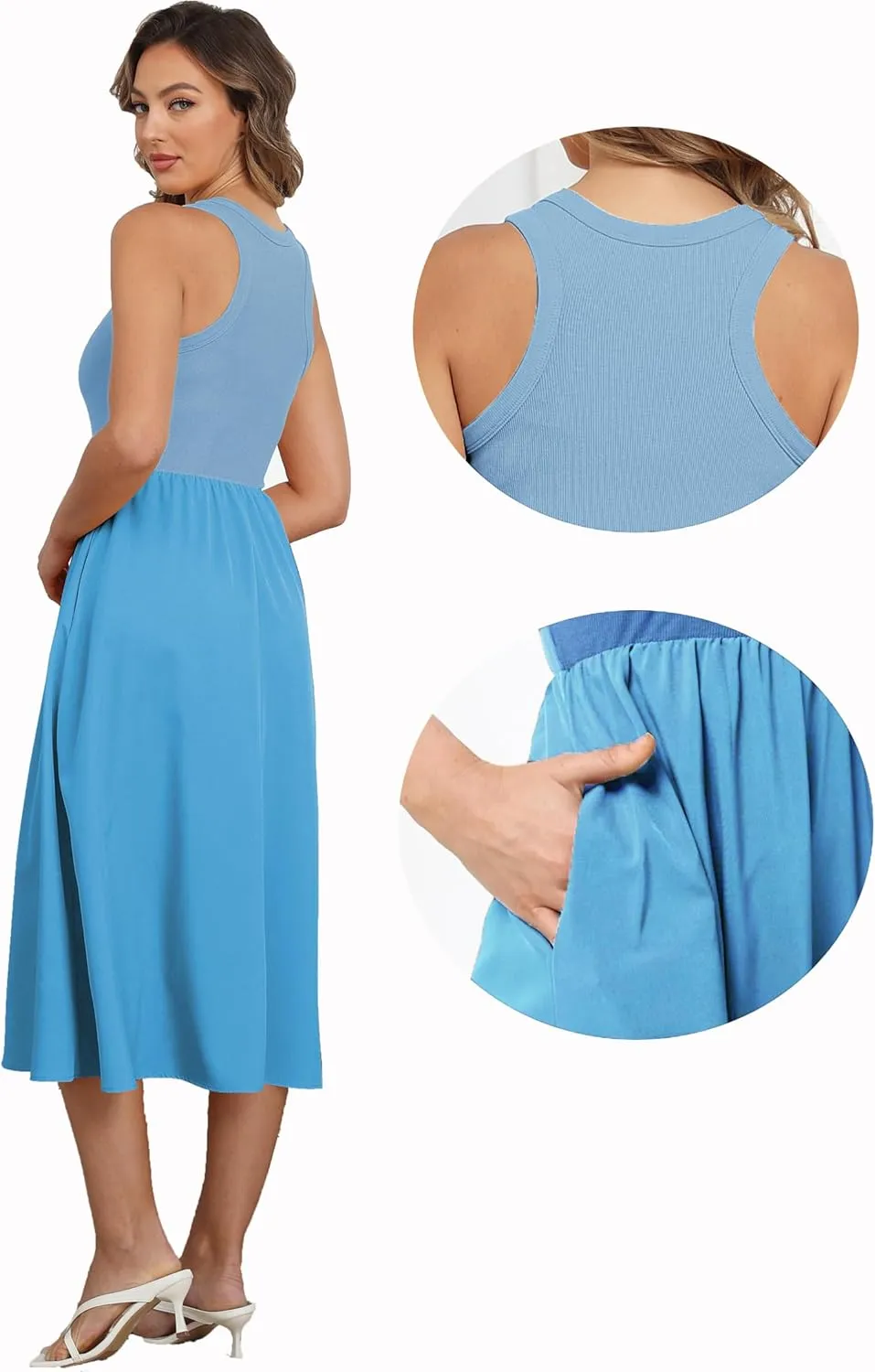 Naggoo Women's Sleeveless Dress Summer Casual Flowy Sundress Knit Tank Top Racerback Midi Dresses Pockets