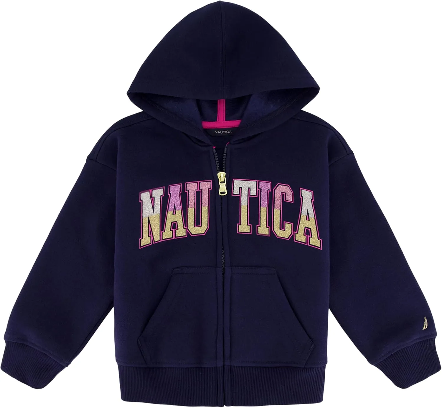 Nautica Girls' Logo Sweatshirt, Fleece Hoodie With Full-zip Front & Pockets