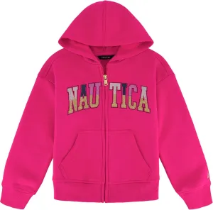 Nautica Girls' Logo Sweatshirt, Fleece Hoodie With Full-zip Front & Pockets
