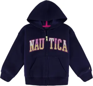 Nautica Girls' Logo Sweatshirt, Fleece Hoodie With Full-zip Front & Pockets