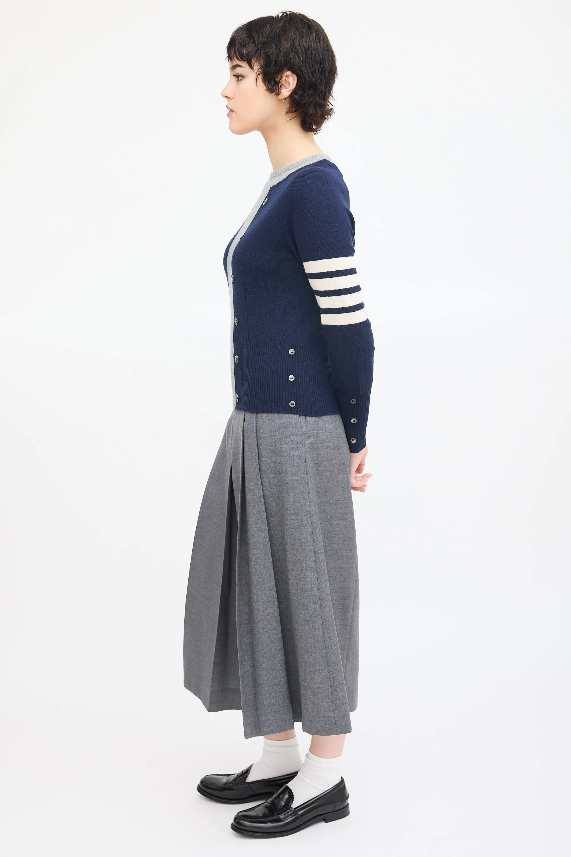 Navy & Grey Cashmere Four Bar Sweater