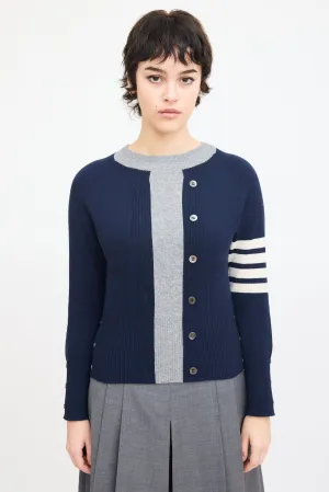 Navy & Grey Cashmere Four Bar Sweater