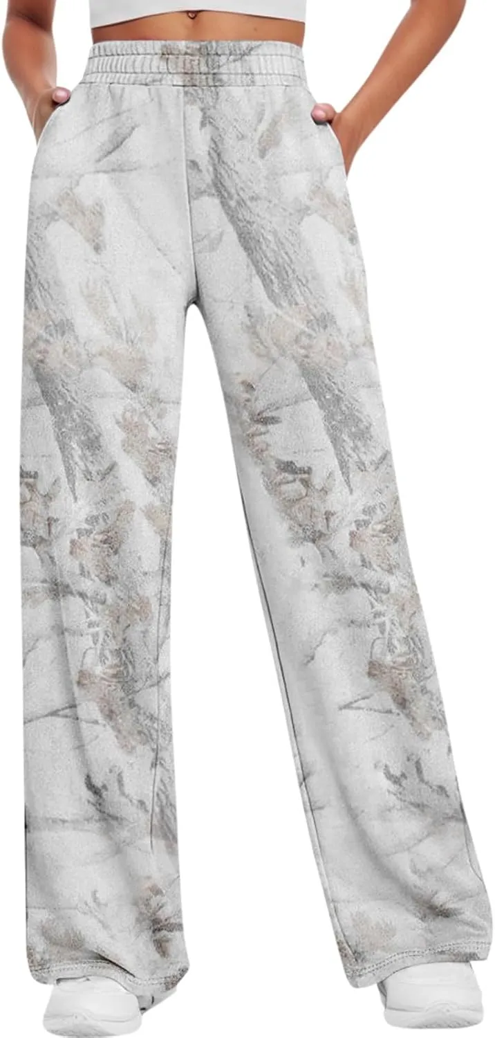 Order Again Camo Cargo,Camo Pants Womens Elastic Waisted Joggers Sweatpant Wide Leg Casual Baggy Sweatpants Camouflage Pant for Women