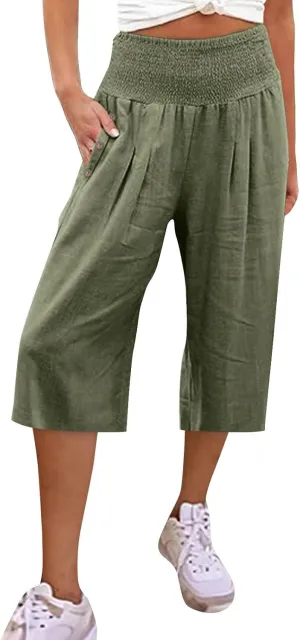 Pants for Women, Capri Pants Tummy Control with Pockets High Waist Wide